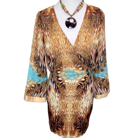 Bebe Geo Print Surplice Wrap Dress - Picture 1 of 6